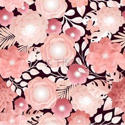 花卉psd模板图片_彩色 3d 纸花无缝图案与大雏菊玫