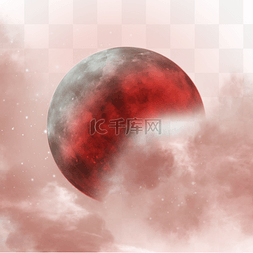 夜晚星空素材图片_月食红色月光夜空背景