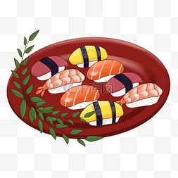 虾手绘图片_红托盘日式卡通寿司料理