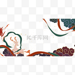 敦煌月牙泉插画图片_敦煌飞天白鹿