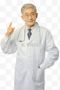 中医养生展架图片_穿着白大褂的男医生室内手指抬起