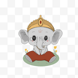 象神可爱卡通图片_可爱印度象头神坐姿