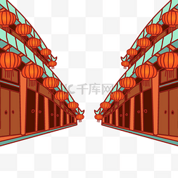 庙会狮子图片_新年春节庙会街景古代中国风建筑