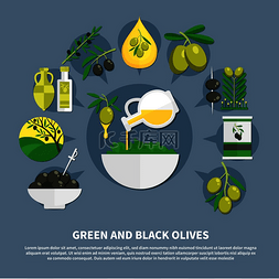 黑色包装带图片_绿色和黑色橄榄、罐头产品、油、