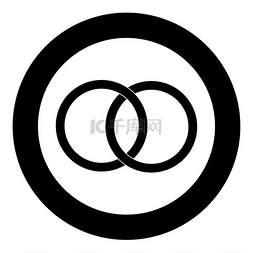 两个结合的结婚戒指图标黑色圆形