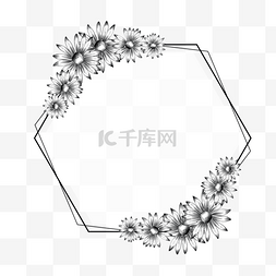 素描花卉边框图片_素描六边形花卉边框