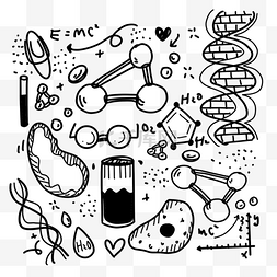 线条化学元素图片_黑白涂鸦画科学教育化学相关线条