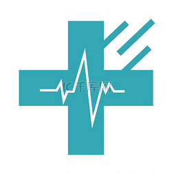 医疗健康标志图片_心电图装饰的医疗十字架，蓝色诊