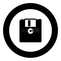 软盘软盘存储概念图标在圆形黑色
