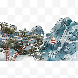 冬天风景中国风山水雪松