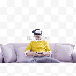 沙发上VR体验虚拟眼镜的人物