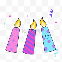 蜡烛装饰设计矢量图片_蓝紫色系生日组合可爱彩色蜡烛