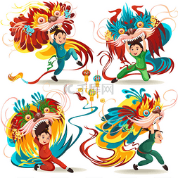传统服装图片_中国农历新年舞狮比赛在白色背景