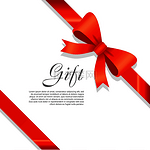 礼品红色宽丝带明亮的蝴蝶结有两个花瓣白色背景上的卡片矢量插图带有红色结或缎带的豪华宽礼品蝴蝶结和用于文字的空格框用于横幅的礼品包装模板海报设计简单的卡通风格平面设计