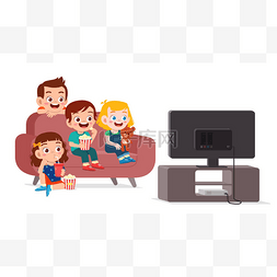 叠在一起的盘子图片_快乐可爱的孩子和家人一起看电视
