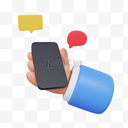 大屏手机素材图片_3DC4D立体手拿手机聊天对话