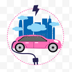 电动汽车插画图片_电动汽车概念插画可以充电的城市