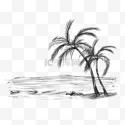 热带海边沙滩图片_素描线条热带盛夏海滩旅游