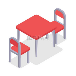 椅子创意图片_椅子和桌子等距设计。