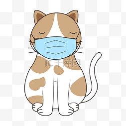 带口罩的动物图片_可爱卡通带口罩的猫咪