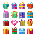 礼品或礼品盒套装显示包装图标集用于圣诞节和结婚卡设计的礼品或礼品盒矢量插图