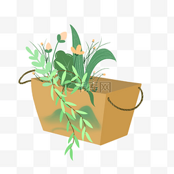 春季 绿色 扁平 植物袋子 png