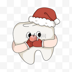 牙齿美白海报图片_牙齿白色戴圣诞帽卡通形象