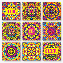 set of cards with kaleidoscope pattern