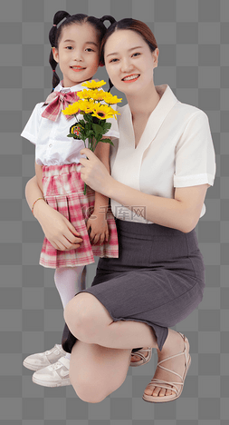 女孩送老师鲜花