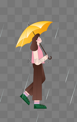 春季下雨女孩打伞