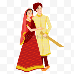印度纱丽图片_两人穿着布满印花的印度婚礼