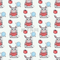 庆祝的兔子图片_有趣的兔子矢量无缝模式。