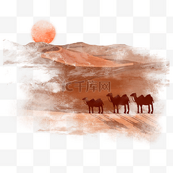 沙漠中行走的骆驼图片_一带一路茶马古道