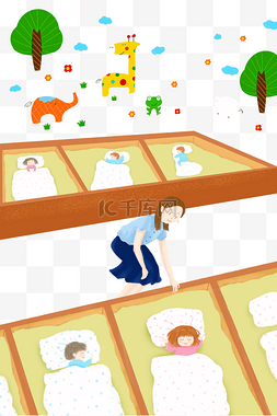 午午粽子素描图片_幼儿园午睡老师儿童
