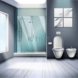 环境清洁卫生图片_简单的浴室内部逼真组合与淋浴间