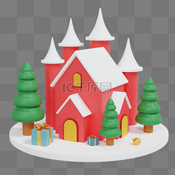 3d圣诞房子图片_3DC4D立体圣诞节圣诞树雪屋