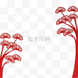 松树红色图片_新年红色剪纸植物边框春节