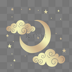 月亮星星纹身图片_扁平金属金色日月月亮