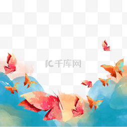 多彩蝴蝶飞舞水彩颜料边框