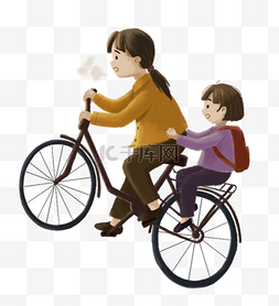 骑自行车复古图片_母亲节母亲骑自行车载孩子上学