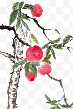 晶莹红色图片_丰收的桃子水墨