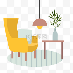 沙发客厅插画图片_客厅房间起居室扁平风格黄色沙发