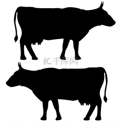 奶牛图标黑色填充色套装平面图