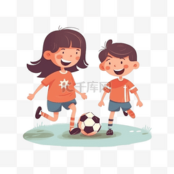 足球插画图片_卡通水彩儿童踢足球