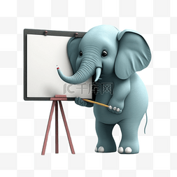绘画手举牌图片_动物手举白板3D立体元素大象