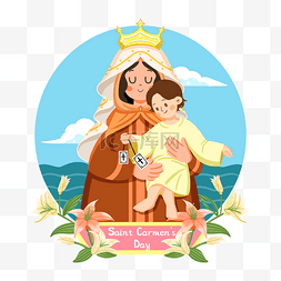 卡通圣女卡门玛利亚圣婴圣母玛利