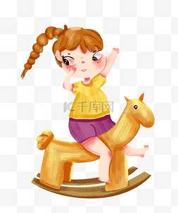 骑木马图片_六一儿童节女孩小孩骑木马