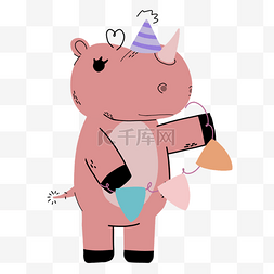 粉色手绘卡通动物图片_粉色可爱犀牛抽象线条动物涂鸦
