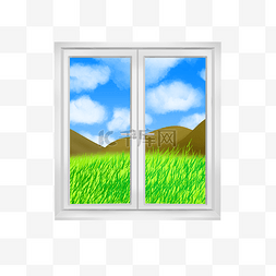 窗景青草山坡