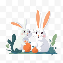 扁平插画装饰图片_扁平卡通插画装饰素材兔子吃胡萝